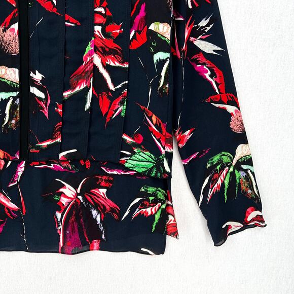PROENZA SCHOULER Floral Print Blouse Womens 2 Black Pink Red Long Sleeve Layered - Picture 6 of 11